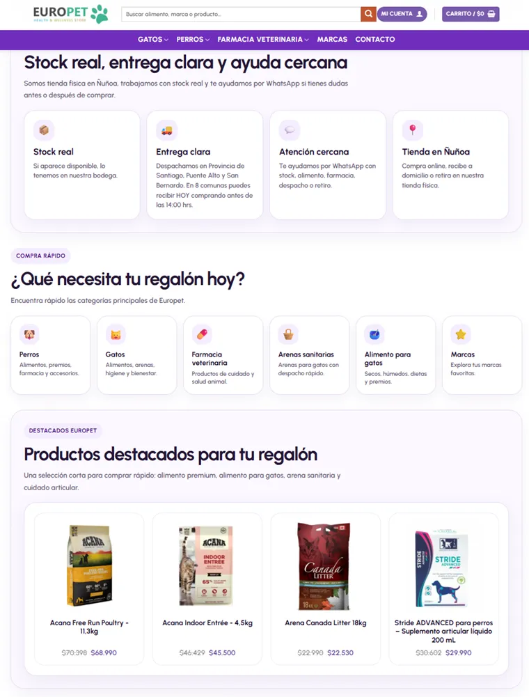 E-commerce de Europet desarrollado en WooCommerce